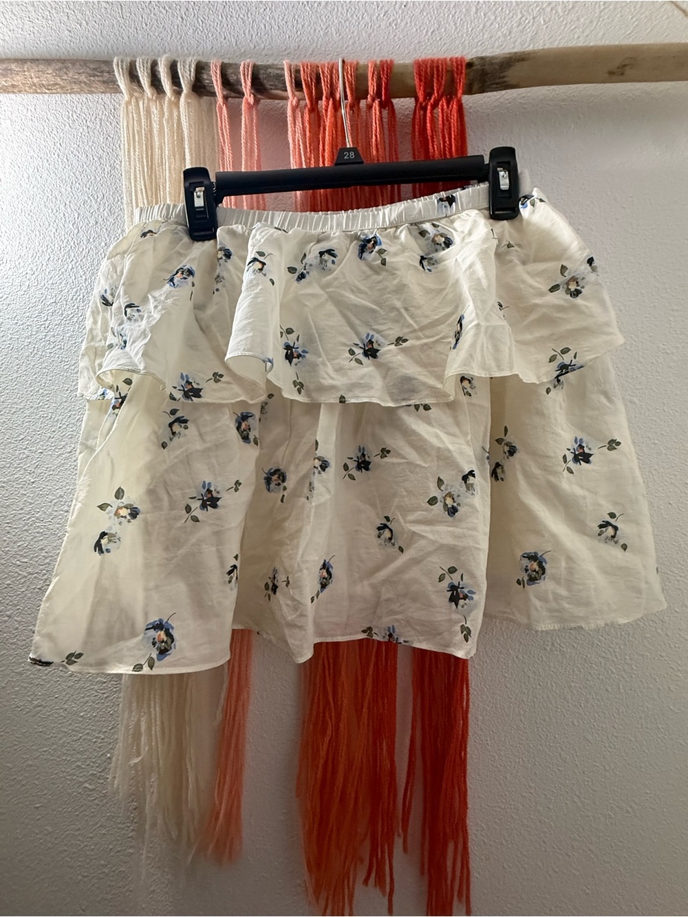 Universal Thread Cream Mini Skirt with Blue Floral Print